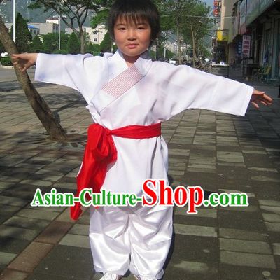 Traditional Chinese White Embroidered Lotus Kung Fu Tai Chi Uniform for Kids