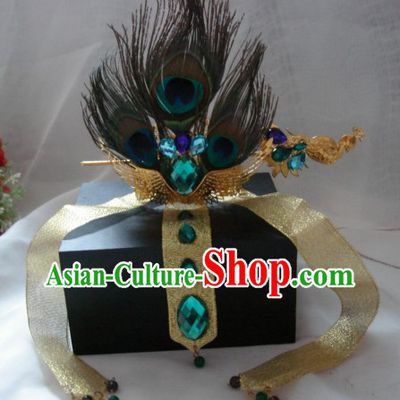 Ancient Chinese Style Handmade Peacock Feather Crown for Men
