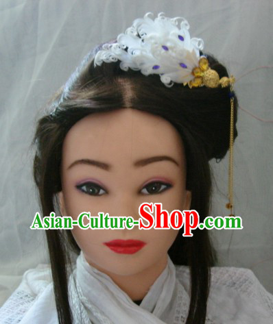 Handmade Ancient Chinese Style White Peacock Headpiece
