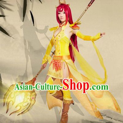 Ancient Chinese Female Fighter Costume and Headpiece for Women