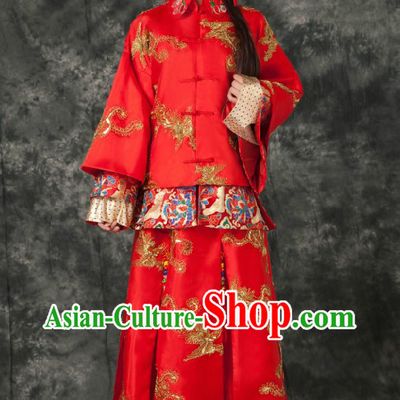 Traditional Chinese Royal Red Phoenix Wedding Suit for Brides