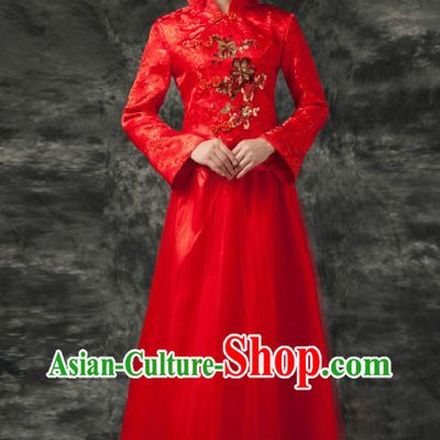 Traditional Chinese Red Wedding Skirt Clothes for Brides