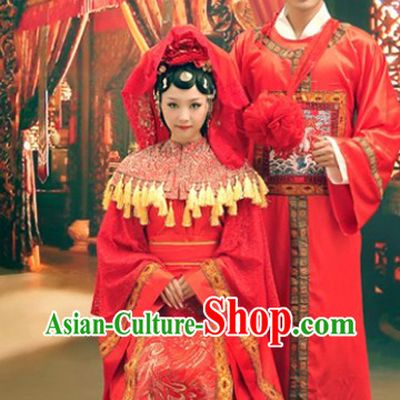 Ancient Chinese Red Wedding Dresses for Brides and Bridegrooms