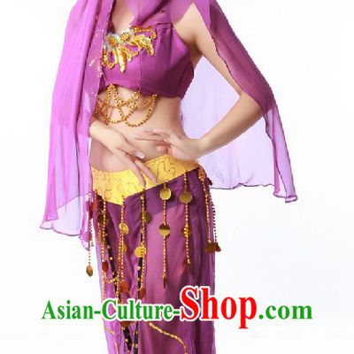 Purple Indian Dance Costume and Headpiece for Women