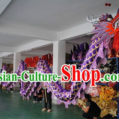 Shinning Purple Competition and Parade Dragon Dance Costumes for Nine or Ten People