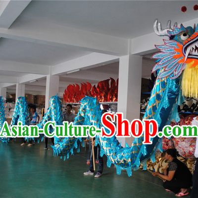 18 Meters Shinning Light Blue Competition and Parade Dragon Dance Costumes for Nine or Ten People