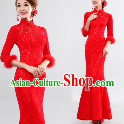 Lucky Red Wedding Qipao Style Wedding Dress for Brides