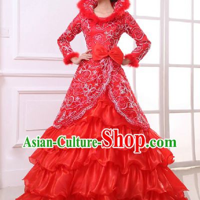 Lucky Red Long Tail Wedding Dress for Brides