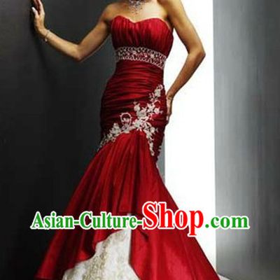 Fish Tail Chinese Style Red Evening Dress for Brides
