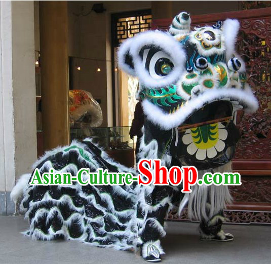 Black and White Chinese Classic FUT SAN Lion Dance Costumes Complete Set