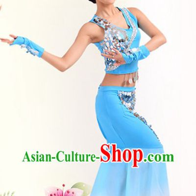 Blue Chinese Dai Ethnic Dance Costumes for Women