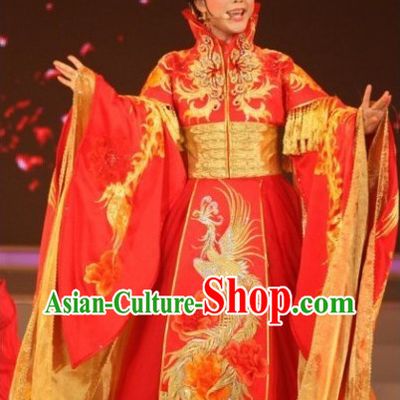 Stunning Phoenix Red Wedding Dress Complete Set for Brides