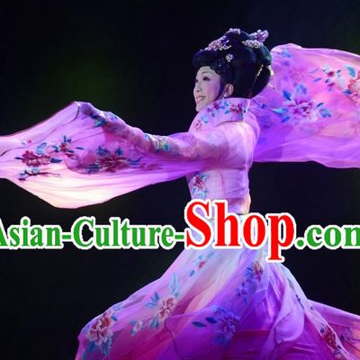 Embroidered Flower Wide Sleeve Purple Empress Dance Costumes