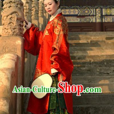 Ancient Chinese Ming Dynasty Red Lady Clothing Complete Set for Women