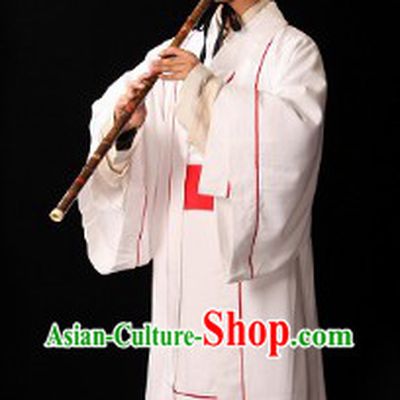 Ancient Chinese White Palace Male Musician Costumes and Hat