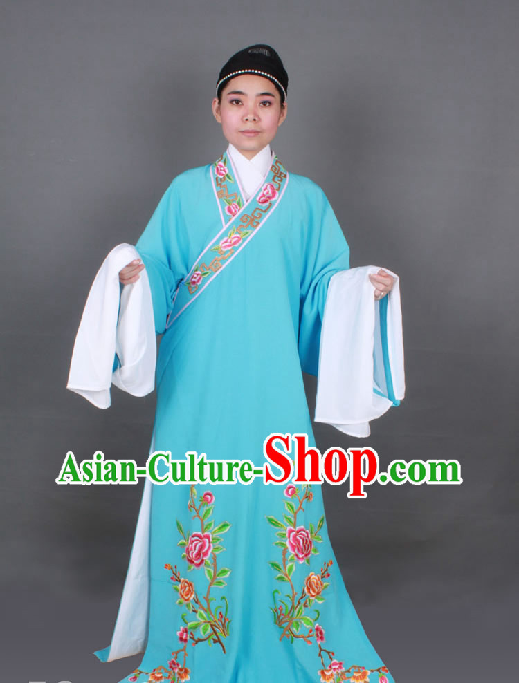 Blue Long Sleeve Shanghai Shaosing Opera Embroidered Costumes for Men