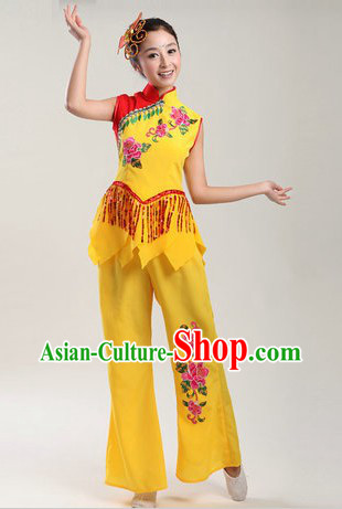 Yellow Chinese Spring Festival Dance Costumes for Women
