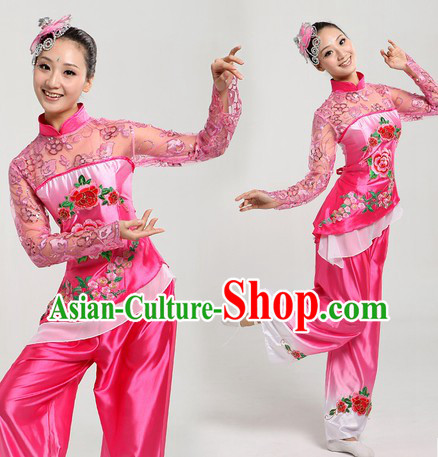 Chinese Fan Dance Costume and Headpiece for Women