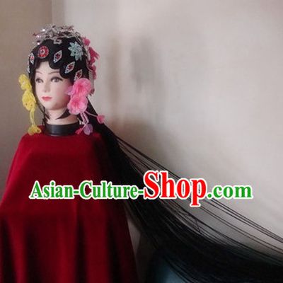 Traditional Chinese Huadan Long Pigtail Wig and Hair Accessories