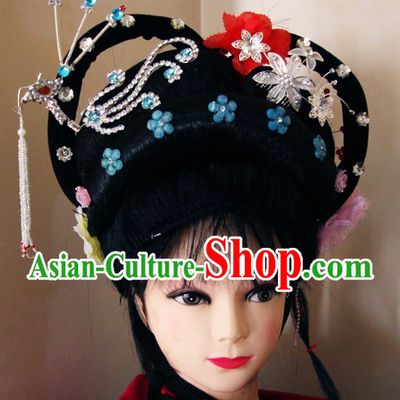 Traditional Chinese Dramatic Huangmei Opera Long Black Braids and Hair Accessories