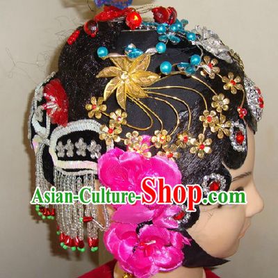 Traditional Chinese Stage Performance Dramatic Wig and Headpiece Set