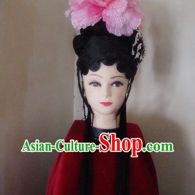 Traditional Chinese Long Black Wig and Headpiece Set