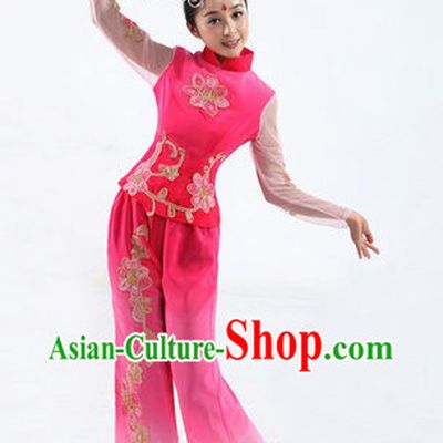 Traditional Chinese Yangge Fan Dancing Costume and Headpiece for Women