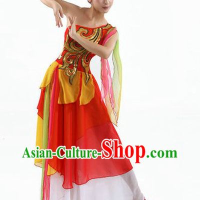Chinese Classical Fan Dancing Costumes and Headpiece for Women