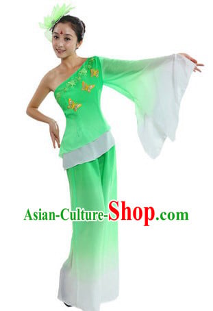 Chinese Classical Fan Dancing Costumes and Headpiece for Women