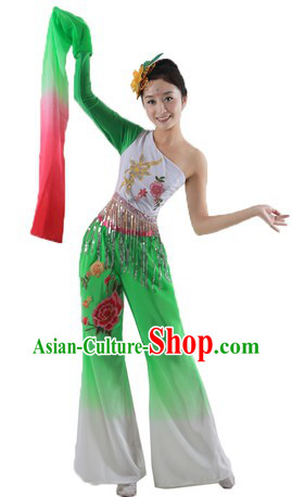 Long Sleeve Chinese Classical Dancing Costumes and Headpiece for Women