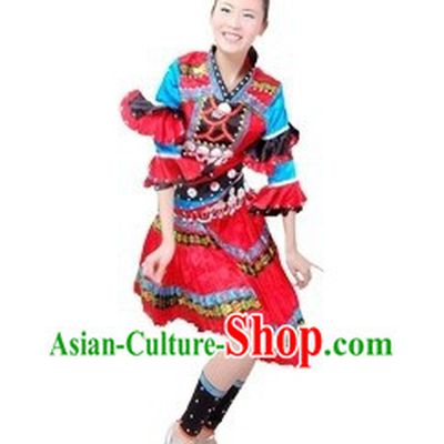 Chinese Miao Ethnic Dancing Costume and Headpiece for Women