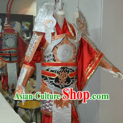Ancient Chinese Hero Armor Costumes and Headpiece for Men