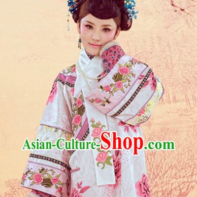 Qing Dynasty Embroidered Peony Princess Manchu Clothing Complete Set