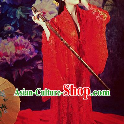 Lucky Red Long Trail Hanfu Clothing Complete Set for Women