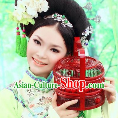 Chinese Classical Beauty Green Hair Accessories and Wig