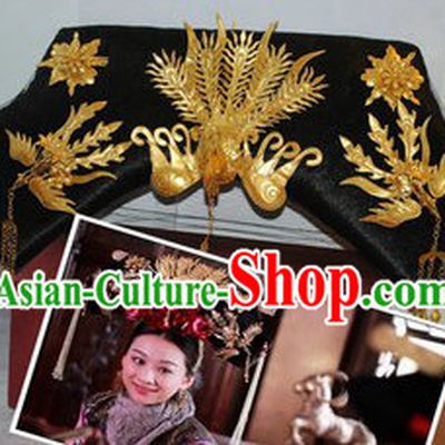 Chinese Classical Golden Phoenix Manchu Hat