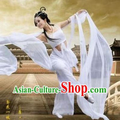 Ancient Chinese Feitian Flying Angel White Costumes and Wig