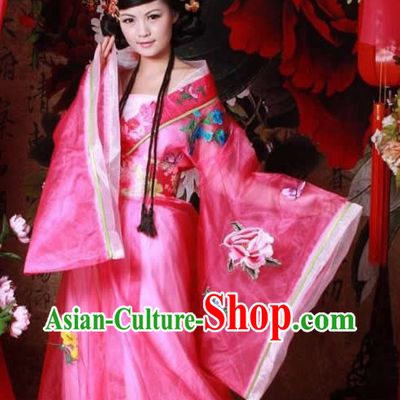 Tang Dynasty Pink Beauty Butterfly and Flower Costumes Complete Set