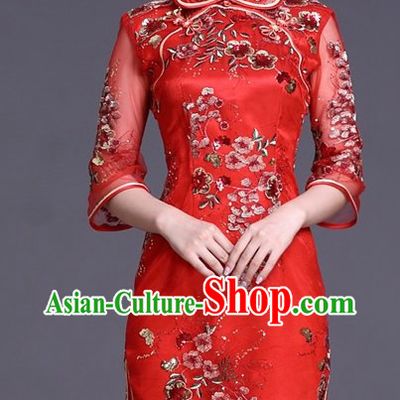 Chinese Classic Red Wedding Qipao for Brides