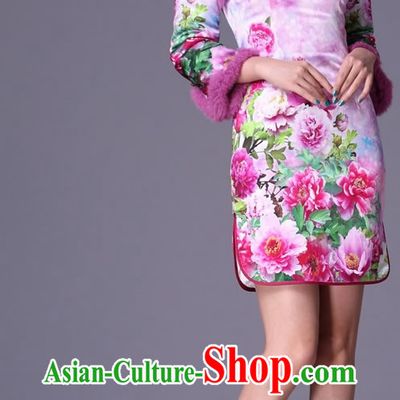 Chinese Classic Winter Jacket Style Silk Qipao