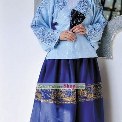 Ancient Chinese Ming Dynasty Embroidered Flower Hanfu Clothing Complete Set