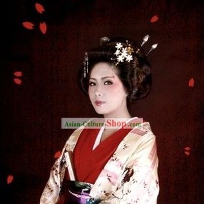 Traditional Japanese Noblewoman Costumes and Headpiece Complete Set