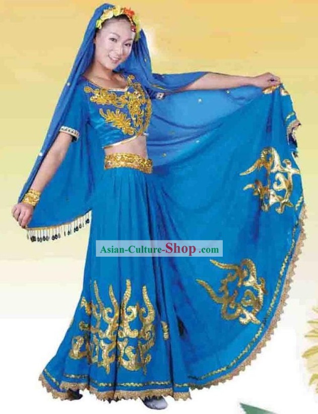 Chinese Xinjiang Uyghur Minority Female Dance Costume and Hat