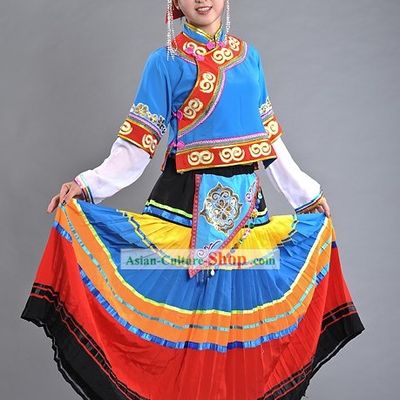Chinese Yi Nationality Torch Festival Dance Costume and Hat for Women