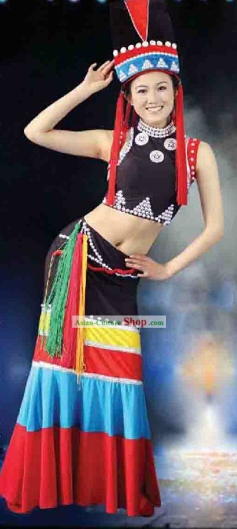 Dai Nationality Water-Sprinkling Festival Dance Costume and Headgear for Women