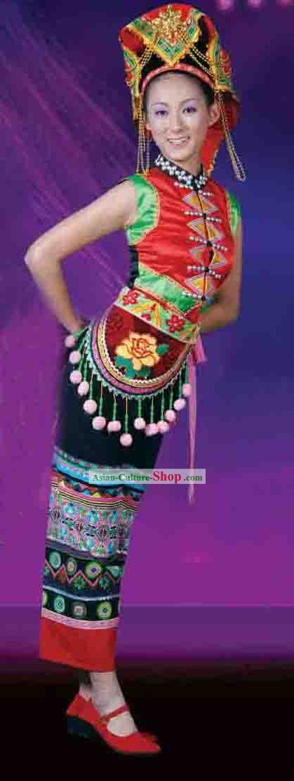 Chinese Yi Nationality Torch Festival Clothes and Hat for Women