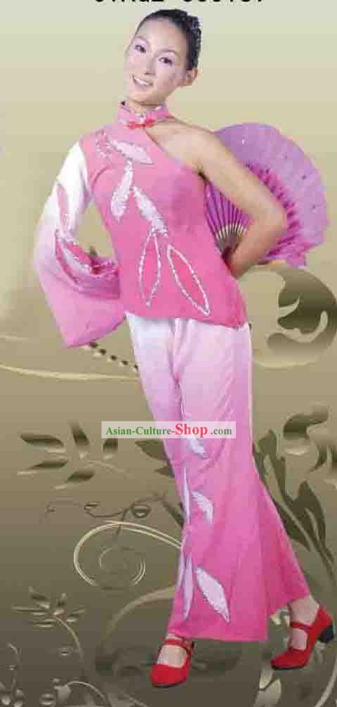 Chinese Pink Fan Dance Costume for Women