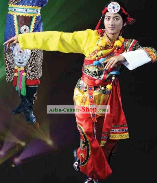 Chinese Tibetan Male Clothing and Headpiece