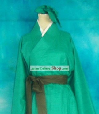 Ancient Chinese Ordinary People Han Fu Clothing and Headpiece for Men