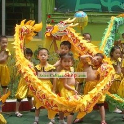 Yellow Beijing Dragon Dance Costumes Complete Set for Six Kindergarten Children